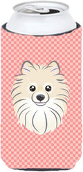 Caroline's Treasures BB1207TBC Checkerboard Pink Pomeranian Tall Boy Hugger Can Cooler Sleeve Hugger Machine Washable Drink Sleeve Hugger Collapsible Insulator Beverage Insulated Holder