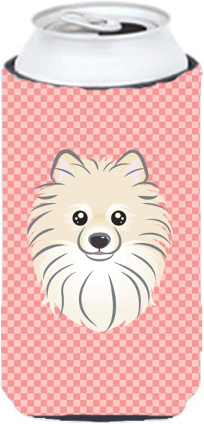Caroline's Treasures BB1207TBC Checkerboard Pink Pomeranian Tall Boy Hugger Can Cooler Sleeve Hugger Machine Washable Drink Sleeve Hugger Collapsible Insulator Beverage Insulated Holder