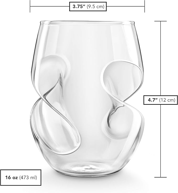 Final Touch Conundrum Red Wine Glasses - Set of 4 Stemless Handcrafted Glasses - 16 Ounce - Curves for Comfortable Holding - Dishwasher Safe (GG5009)