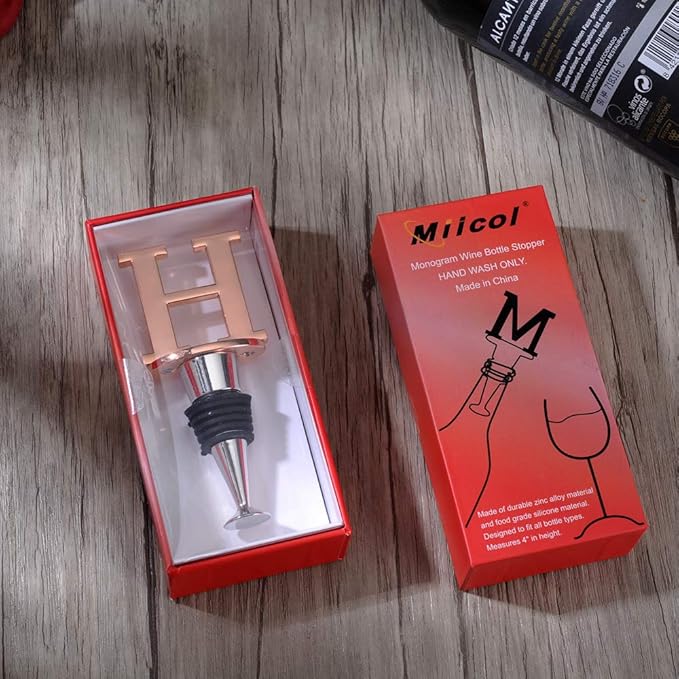 Miicol Prosecco Stopper - Rose Gold Initial Wine Stopper, Personalised Champagne Gift, Funny Kitchen Decor, Letter H