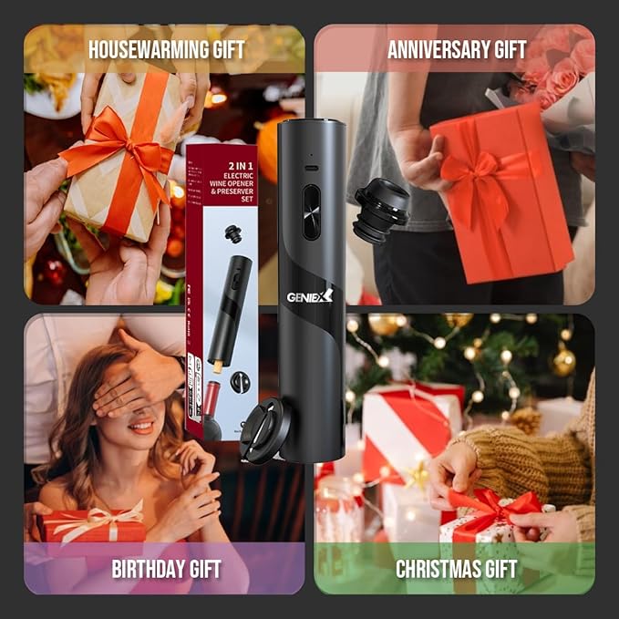 2‑in‑1 Electric Wine Opener & Wine Preserver COMBINED — Automatic Corkscrew at Bottom end + Wine Saver at Top end | Perfect Father’s Day Gift
