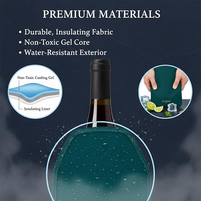 Wine Cooler Sleeve, Wine Bottle Gel Cooler Sleeve Freezer Chiller, Long Lasting Keep Wine Cool and Chill Sleeve for Prosecco Champagne Beer Wine Bottles(1PCS Blackish green)