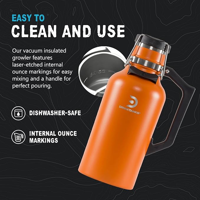 DrinkTanks Craft Growler – 64 oz Vacuum Insulated Stainless Steel Beer Growler with Handle, Leakproof Thermal Beverage Tumbler for Beer, Wine, Coffee, Soda, Kombucha – Reusable & BPA-Free – Moab
