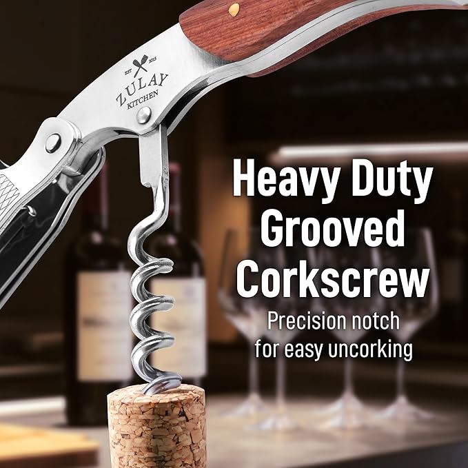 Zulay Kitchen Corkscrew Wine Opener - Premium 420 Stainless Steel & Rosewood Wine Bottle Opener - Double Hinged Opener with Foil Cutter & Cap Remover - Rosewood (Pack of 2)