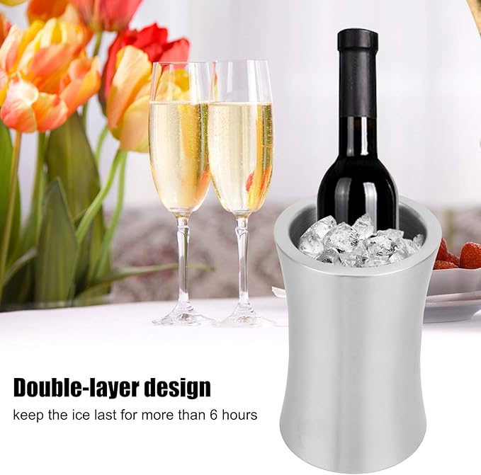 Tyenaza Wine Chiller for Bottles, Double Wall Stainless Steel Insulated Wine Chiller Bucket Champagne Cooler Bucket Beer Ice Bucket for Party Bar