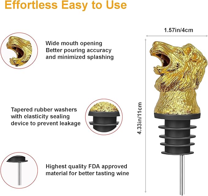 Lion Head Wine Aerator Pourer Spout,White Wine Accessories Aeration Work with Wine Opener for Beginner Enthusiast,Liquor Bottle Pourers Wine Decanter