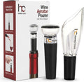 Wine Aerator Pourer + Vacuum Pump Stopper, 2-Piece Wine Saver Set, Drip-Free Pour Spout for Smoother Taste, Preserves Open Bottles, Gift-Ready Wine Accessories
