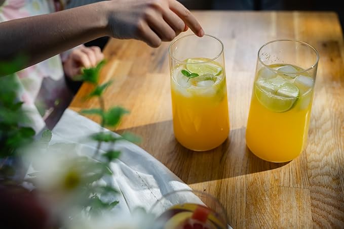 Krosno Drinking Glasses Set of 4 – 20.3 oz Large Water Juice Glasses Infinity Collection, Modern Tapered Highball Tumblers, Clear Glassware for Cocktails, Dishwasher Safe, Made in Europe