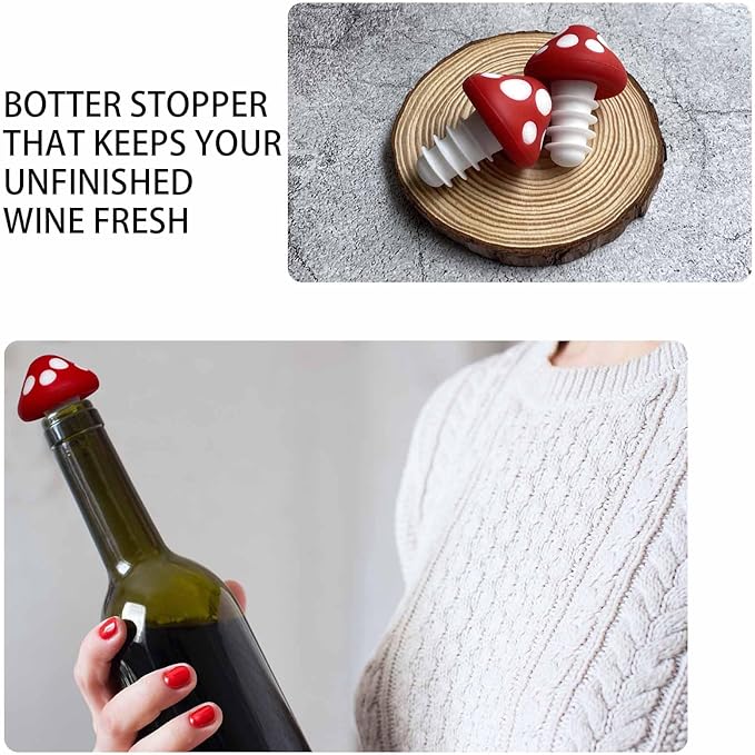 Red Mushroom Wine Stoppers - Bottle Plug Accessories, Kitchen Gadgets Gift Set, Creative Halloween Decoration - 2pcs