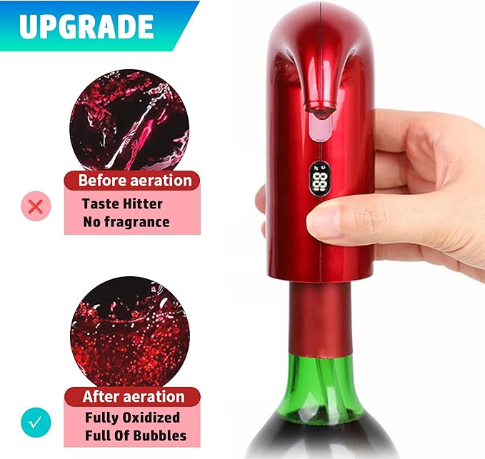 Electric Wine Aerator Pourer, Portable Automatic One-Touch Decanter Dispenser Pump for Red and White Wine with Type C Rechargeable Battery