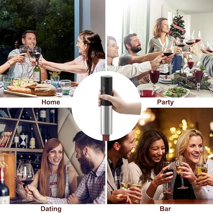 Electric Wine Opener Battery Operated, Automatic Electric Wine Bottle Opener with 2 in 1 Wine Stopper and Portable Corkscrew Foil Cutter, Wine Gifts