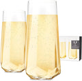 Viski Seneca Faceted Stemless Champagne Flutes, Crystal Clear Sparkling Wine Glasses for Prosecco, Sparkling Cocktails, Mimosas, Elegant Glassware for Wedding Gifts, Home Bar, 9 oz, Set of 2