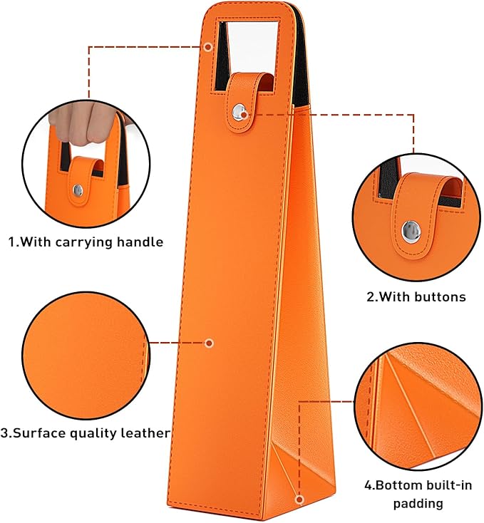 RYDDOY Wine Gift Bag, Reusable Leather Wine Tote Carrier, Single Bottle Champagne Beer Gift Bags Carrier for Birthday, Wedding, Picnic Party, Christmas festival Gifts (Orange)