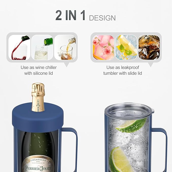 Wine Bottle Chiller with Handle | Portable Rapid Cooling Champagne Insulator | Stainless Steel Wine Cooler Sleeve | Ideal Gift for Wine Lover | | Perfect for Dinner Parties & Outdoor Picnics