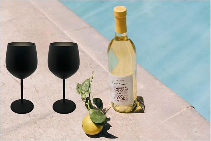 K&K Home Black Matte Stainless Steel Unbreakable Black Wine Glasses - 18 oz - Set of 4 Colored, Stemmed Metal Wine Glasses Perfect for Outdoors, Weddings, and Parties