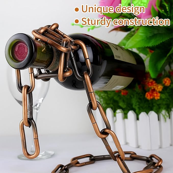 TBWHL Novelty Magic Wine Bottle Holder Floating Steel Link Chain Wine Bottle Rack/Holder - Holds Bottles in The Air, Unique Levitating Wine Bottle Stand for Home Bar, Kitchen, or Party Deco（Brown）