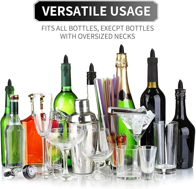 Plastic Liquor Bottle Pourers Black- 12 Pack Classic Bottle Pourers for Alcohol, Leak-Proof, Dishwasher-Safe Pour Spouts for Liquor Bottles (black)