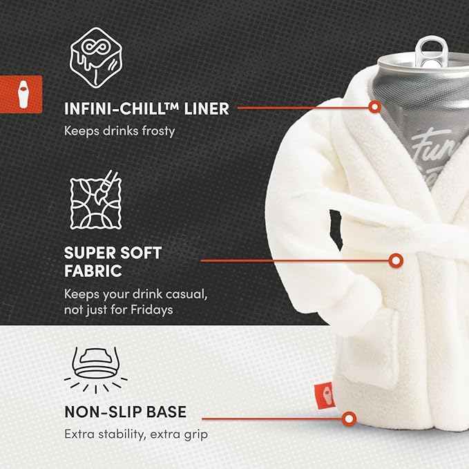 Puffin The Spa Robe Insulated Can Cooler Sleeve 12oz & 16oz Tall Can - Non Slip Base, Beer Soda Drink Jacket for Cold or Hot Beverages - Sandy White