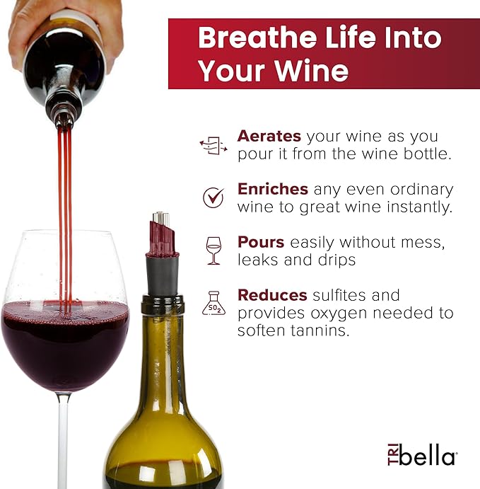 Pourtable Wine Aerator, Multi Stream Wine Aeration 3 Stainless Steel Spouts Handmade Kitchen Essential, No-Drip Wine Pour Accessory Valentines day Gifts for Women in Easy to Carry Protective Gift Case
