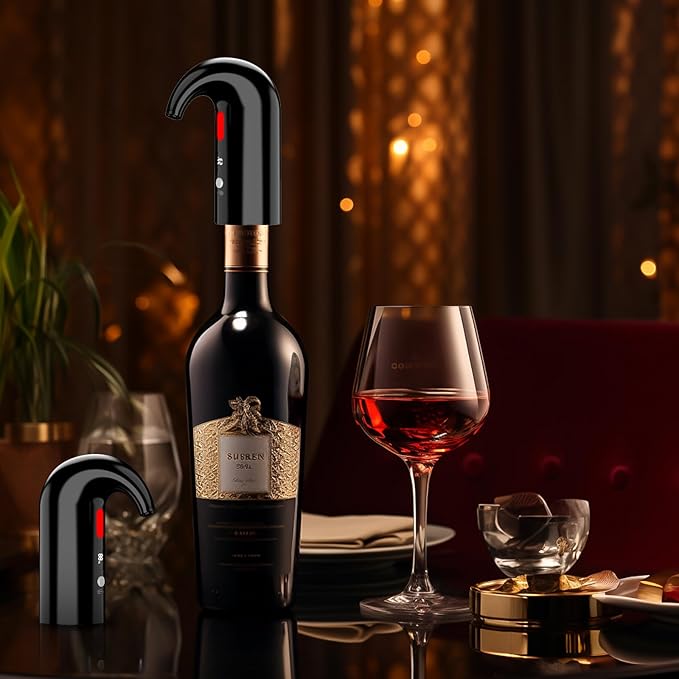 Electric Wine Aerator and Wine Decanter – Quiet Dual-Pump Aeration, Measured Pouring, Temp Display & USB Rechargeable System Electric One-Touch Automatic Wine Decanter and Wine Dispenser Inky