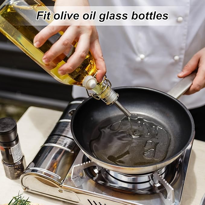 uxcell Stainless Steel Bottle Pourers, 4Pcs 75mm/2.95" Olive Oil Spout with Rubber Dust Caps, Wine Pourers Liquor Pour Spouts for Pours Liquid, Wine, Vinegar, Most Liquor Bottles (White)