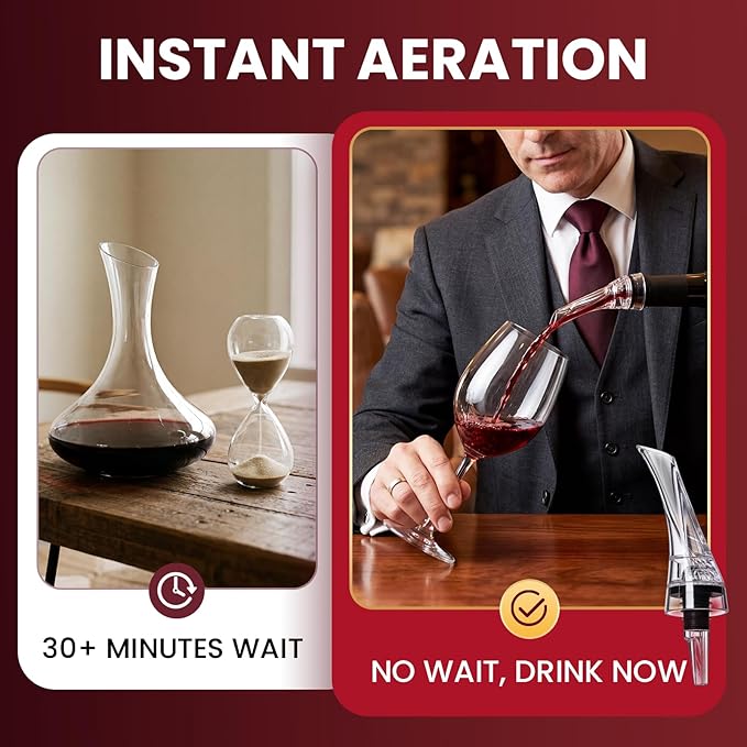 Wine Aerator Pourer, 2 Pack Drip-Free Wine Aerator, Instant Aeration No Spill Pourer, Wine Decanter Alternative, Universal Fit Wine Bottles, Food Grade Easy Clean