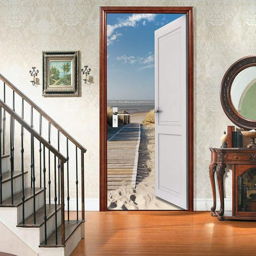 3D Peel and Stick Murals - Outer Beach Road Wallpaper Self-Adhesive Decals Removable PVC Waterproof Door Poster for Bedroom Living Room Decoration 33.9 x 78.7 inch