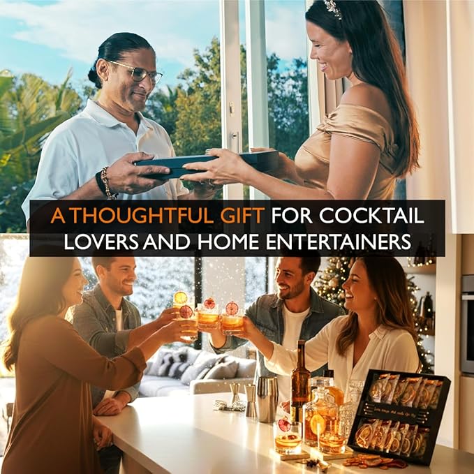 Cocktail Garnish, PREMIUM GIFT SET, with COCKTAIL PICKS I 100% Natural Dehydrated fruits I Home Bar, Barware, Hosting Men Women Corporate Holiday Bar Gift -Medium (70 slices + 8 picks)