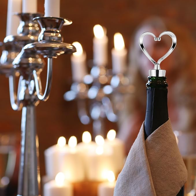 6 Pcs Cute Reusable Heart Shape Wine Bottle Stoppers - Silver, Champagne, Beer