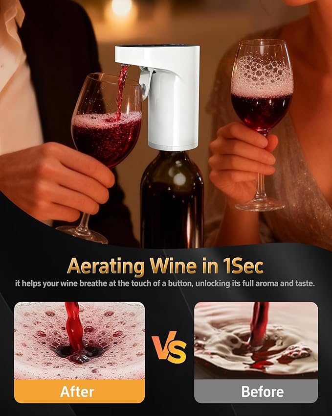 Fathers Day Gift|World Cup Viewing Party Supplies,5-in-1 Electric Wine Decanter & Smart Liquor Dispenser,Automatic Aerator&Pourer with 1-999ml Precision Dosing|Gift for Men,Dad,Whiskey Lovers(White)