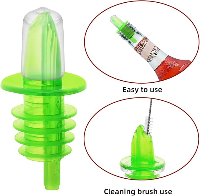 2 PCS Bottle Pourers And 2 PCS rubber pourers dust cap covers Syrup Pourer Pour Spouts Plastic Liquor Bottle Pourers with Rubber Pourers Dust Cap Covers Bottle Pourers (Green)