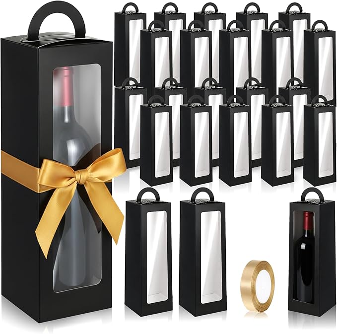 Ckhoid 24Pcs Tumbler Gift Box with Handle, Wine Glass Gift Box with Ribbon, Exhibition Boxes for 12oz, 16oz, 20oz, 30oz Sublimation Tumblers, Glasses, Jars, Mug Can Blanks, Wine Glasses