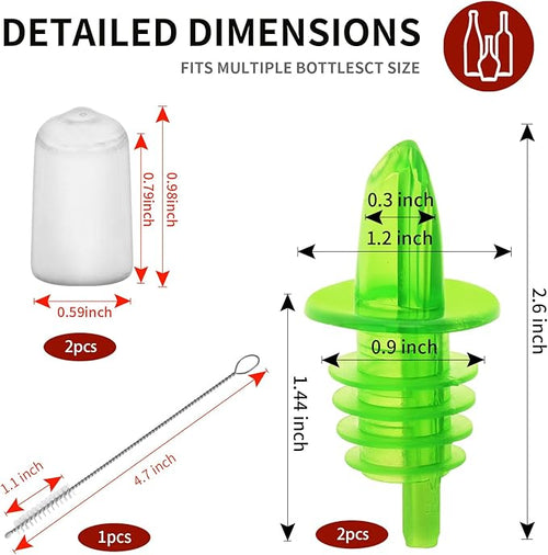 2 PCS Bottle Pourers And 2 PCS rubber pourers dust cap covers Syrup Pourer Pour Spouts Plastic Liquor Bottle Pourers with Rubber Pourers Dust Cap Covers Bottle Pourers (Green)
