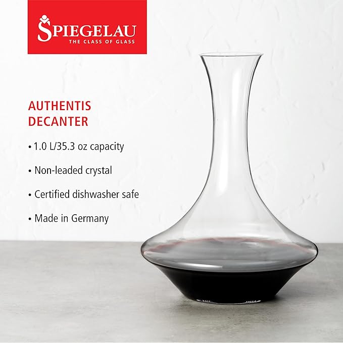 Spiegelau Authentis Crystal Wine Decanter, Modern Carafe for Red and White Wine, Elegant Glass Pitcher for Wedding Gifts, Housewarming, Home Bar Accessories, 35.3 oz (1 Liter), Set of 1