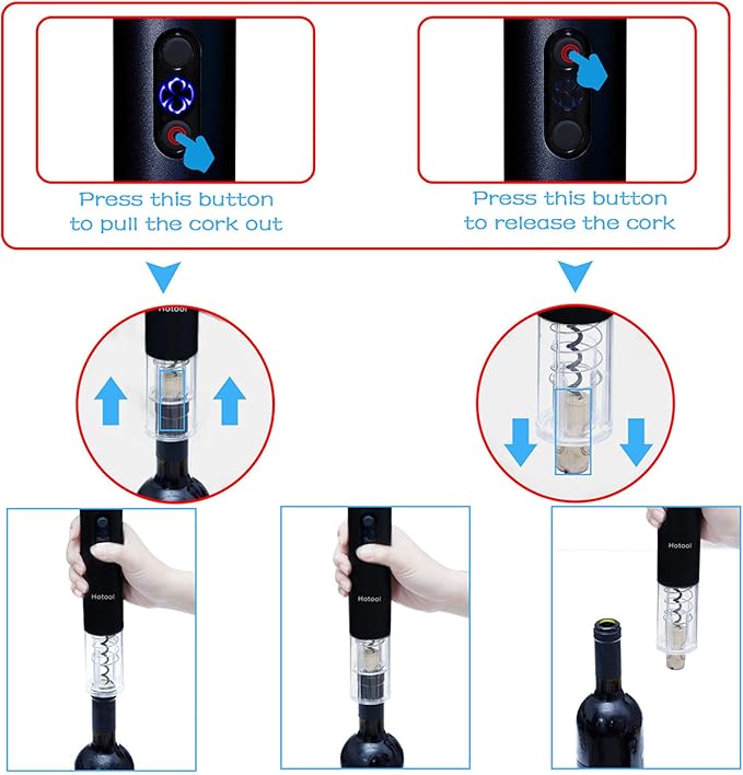 Electric Wine Bottle Opener Auto Wine Opener Cordless Wine Opener Rechargeable with Foil Cutter, Wine Pourer,Vacuum Stopper,USB C Charging Cable,Fathers Day Dad Gifts from Daughter Son(Black)