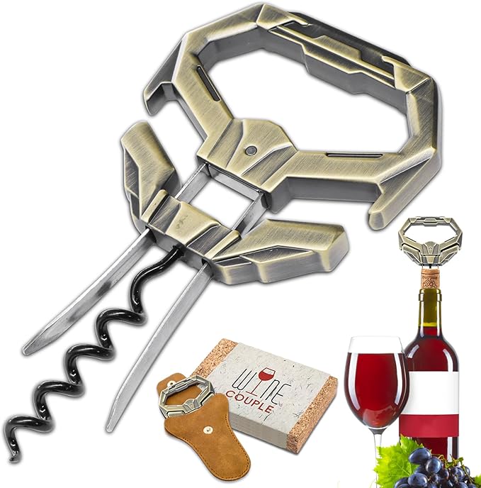 Ah So Wine Opener for Vintage Bottles, Old Wine Corkscrew with Portable Leather Case, Two Prong Cork Puller, for Wine Connoisseurs & Collectors to Uncork, Ideal Gifts for Wine Lovers (Mecha Bronze)