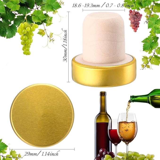 Yookeer T-shaped Stopper Cork Wine Bottle Stoppers Reusable Wine Sealing Plug for Beer Bottles DIY Craft(Gold,72 Pieces)