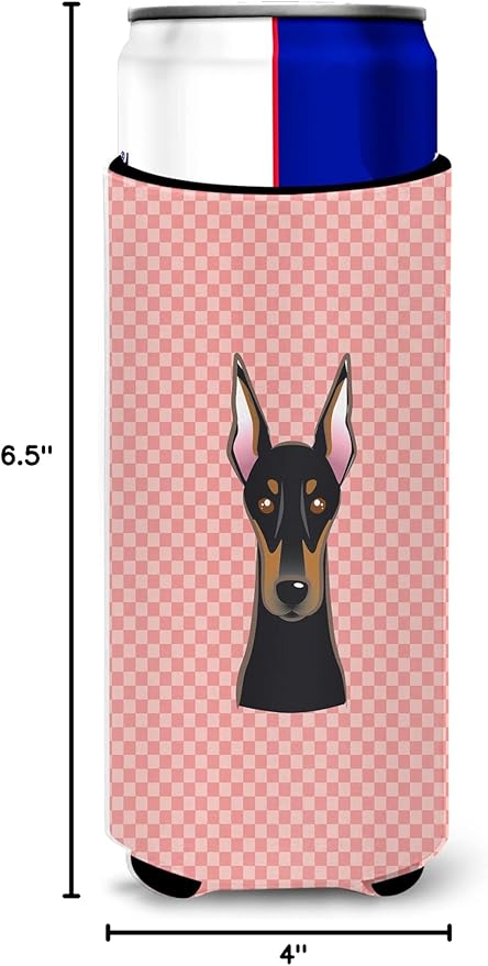 Checkerboard Pink Doberman Ultra Beverage Insulators for slim cans BB1245MUK