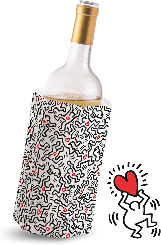 Vacu Vin Wine Cooler Sleeve – Flexible Rapid Wine Bottle Chiller – Reusable Ice Pack Sleeve – Elegant & Portable – Fits 750ml Bottles – Keeps Wine Cold in Minutes Fast, Elegant – Keith Haring