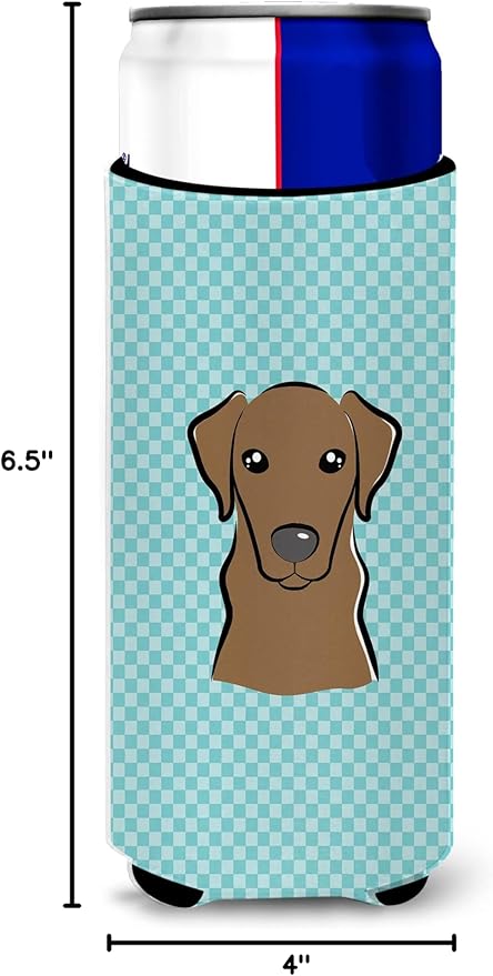Checkerboard Blue Chocolate Labrador Ultra Beverage Insulators for slim cans