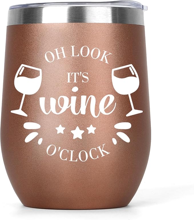 Graduation Gifts for Women Men Insulated Wine Tumbler with Lid 12oz Friendship Gift for Coworker Best Friends Brother Birthday Gift Useful Beer Gifts for Birthday Easter Basket Stuffers Rose Gold