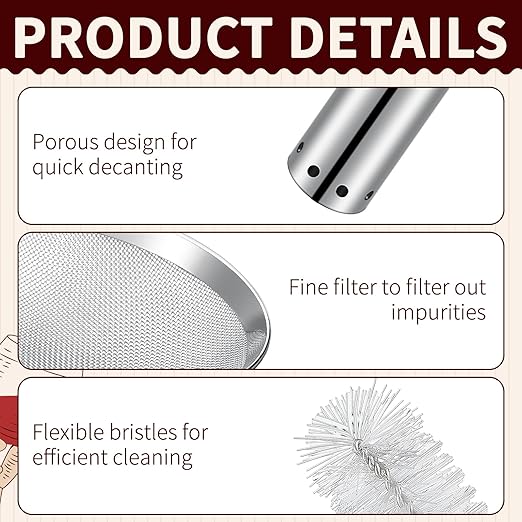 5 Pcs Wine Aerator Shower Funnel with Mesh Sediment Strainer Stainless Steel Aerating Decanter Funnel with Filter Stand Screen and Brushes for Christmas Wine Lover Gift