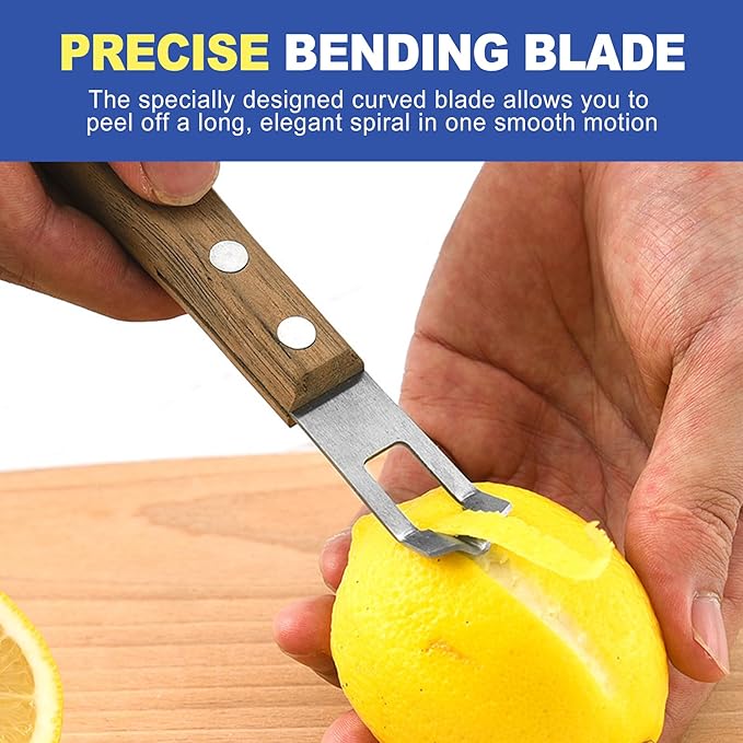 Stainless Steel Channel Knife Bar Tool, Walnut Handle Lemon Twist Tool & Citrus Zester, Lemon Peeler & Orange Peeler for Cocktails, Drink Garnish Zester Tool for Home Bartenders