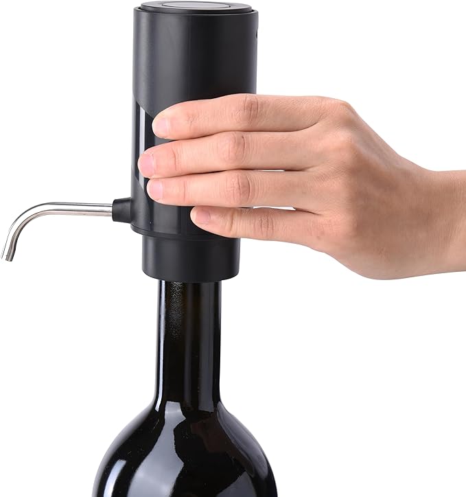 4-in-1 Electric Wine Opener Set – USB Rechargeable with Wine Decanter, Wine Aerator,Pourer, Wine Stopper and Foil Cutter. Gift set for Weddings, Parties, and Home Use, Portable size, Black