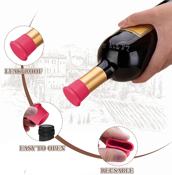 Silicone Wine Stopper, 8 Pcs Reusable Wine Bottle Stopper Caps Bottle Caps Seals to Keep Wine Fresh