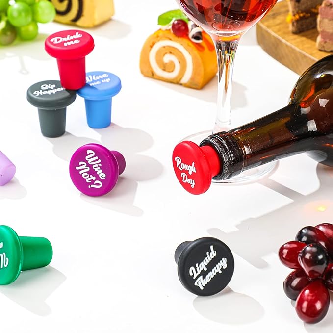 Sintuff 12 Pieces Funny Silicone Wine Bottle Stoppers Reusable Beer Bottle Stopper Beverage Beer Champagne Wine Storage Keep Fresh Tools for Wine Bottles Supplies Gift