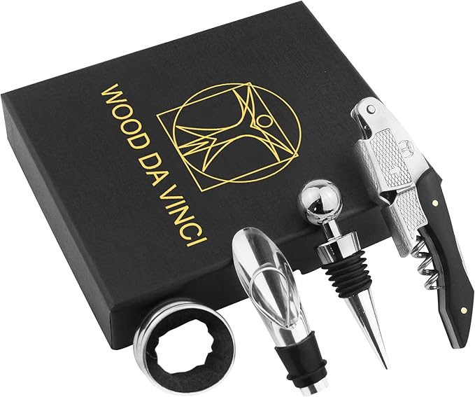 Wine Bottle Opener Set – Stainless Steel Corkscrew, Wine Stopper, Drip Ring, and Wine Pourer in a Stylish Gift Box – Perfect Wine Accessories for Enthusiasts & Gifts