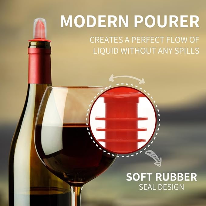 2 PCS Bottle Pourers And 2 PCS rubber pourers dust cap covers Syrup Pourer Pour Spouts Plastic Liquor Bottle Pourers with Rubber Pourers Dust Cap Covers Bottle Pourers (Red)