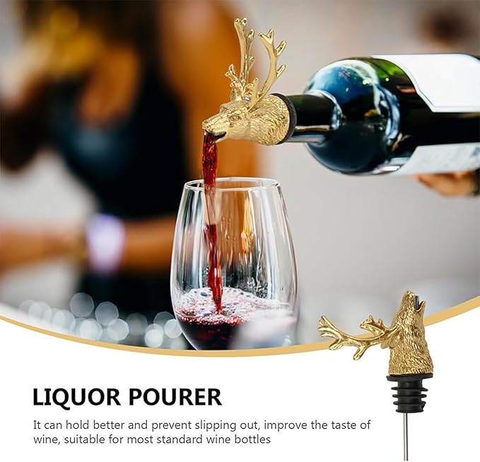 CALLARON Deer Head Wine Pourer Zinc Alloy Creative Liquor Pour Spout Smooth Flow Decorative Bar Tool for Parties and