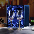 Simcat Handmade Painted Enamel Flower Glass Wine Glasses Transparent Refined Goblet, Stem For Cabernet, Gifts (purple double gift box,big flower)